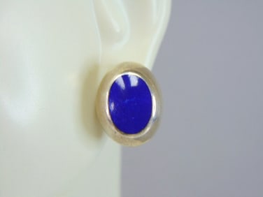 Womens Vintage Estate Sterling Silver Lapis Earrings