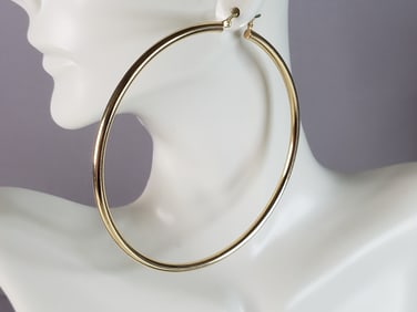 Pr Large Womens Vintage Estate 14K Yellow Gold Hoop Earrings