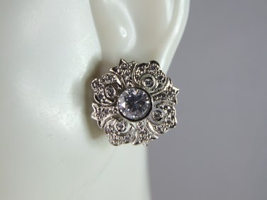 Womens Vintage Estate Sterling Silver CZ Earrings