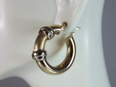 Womens Vintage Estate 14K Yellow Gold Modernist Hoop Earrings