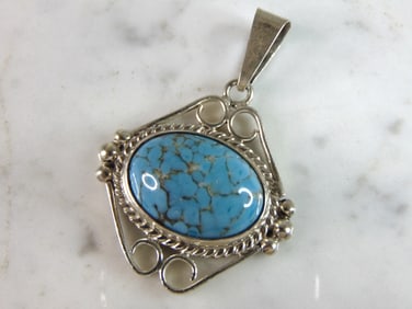Womens Vintage Estate Sterling Silver Turquoise Pendant