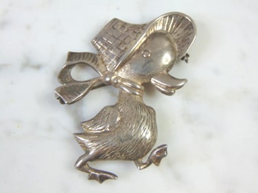 Womens Vintage Estate Sterling Silver Duck Brooch