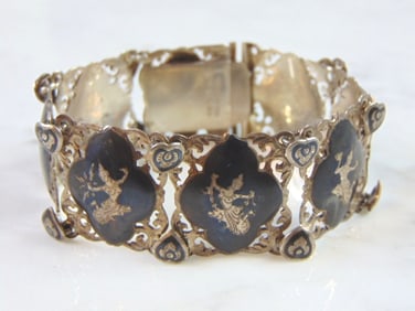 Heavy Vintage Estate Sterling Silver Siam Bracelet
