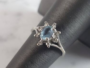 Womens Vintage Estate 14K White Gold Topaz Diamond Ring