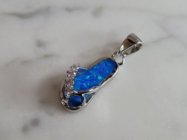 Womens Sterling Silver Blue Opal Sandal Flip Flop Pendant