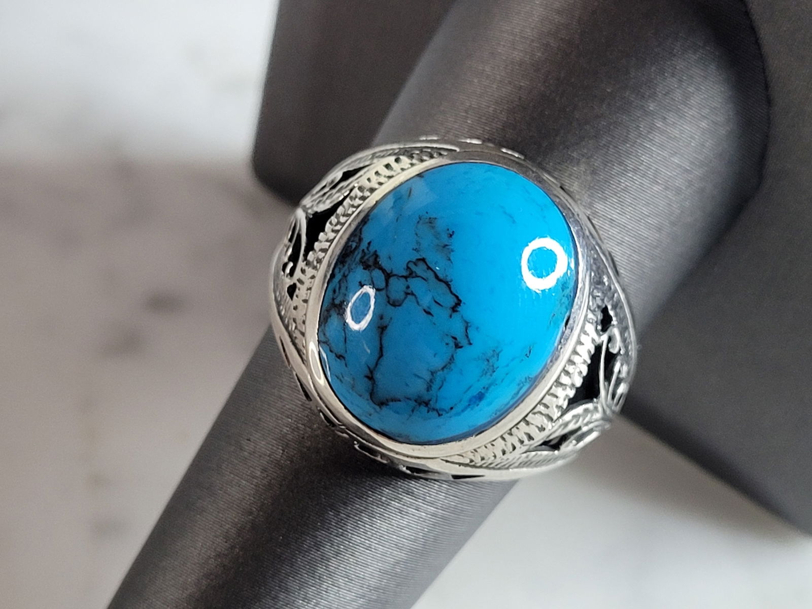 Mens Vintage Estate Sterling Silver Turquoise Modernist Ring (1 of 5)