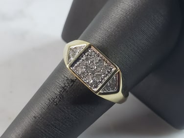 Mens Vintage Estate 10k Yellow Gold Diamond Ring