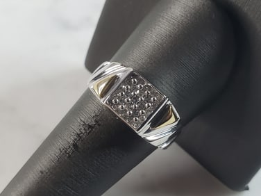 Mens Vintage Estate 10k White & Yellow Gold Diamond Ring