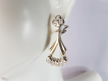 Womens Vintage Estate 14K Yellow & White Gold Diamond Earrings