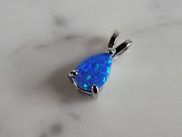 Womens Sterling Silver Blue Opal Modernist Pendant