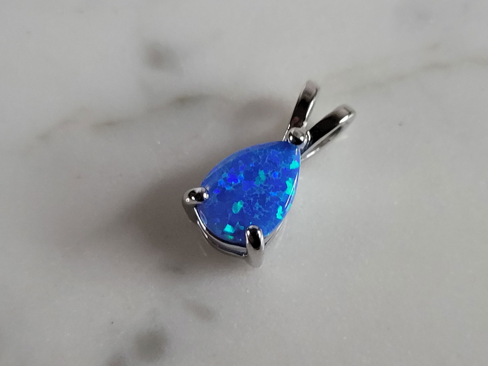 Womens Sterling Silver Blue Opal Modernist Pendant (1 of 3)