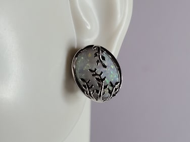 Womens Sterling Silver Modernist Opal Earrings