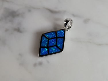 Womens Sterling Silver Modernist Blue Opal Pendant