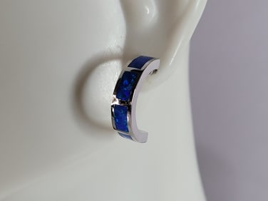 Womens Sterling Silver Modernist Blue Opal Earrings