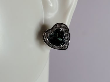 Womens Sterling Silver Modernist CZ Heart Earrings