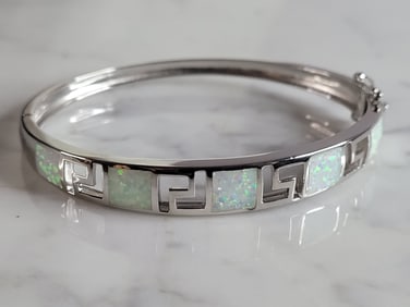 Womens Sterling Silver Modernist Opal Bangle Bracelet