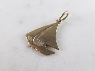 Womens Vintage Estate 14K Gold Sailboat Charm Pendant