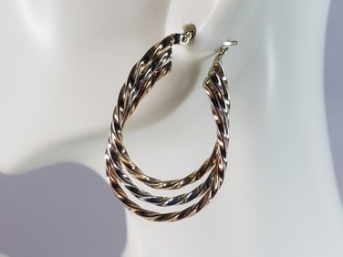 Womens Vintage Estate 14K Multi Tone Gold Hoop Earrings