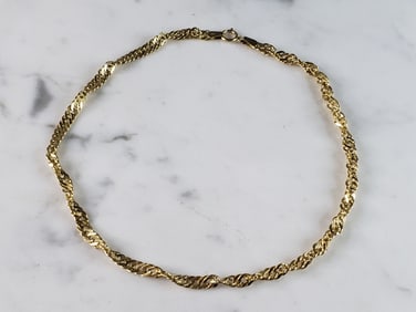 Womens Vintage Estate 14K Gold Twisted Italian Anklet Bracelet