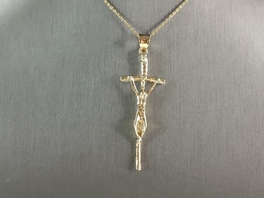 Womens Sterling Silver Gold Tone Religious Cross Pendant Necklace