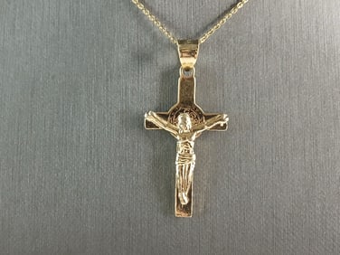 Womens Sterling Silver Gold Tone Religious Cross Pendant Necklace