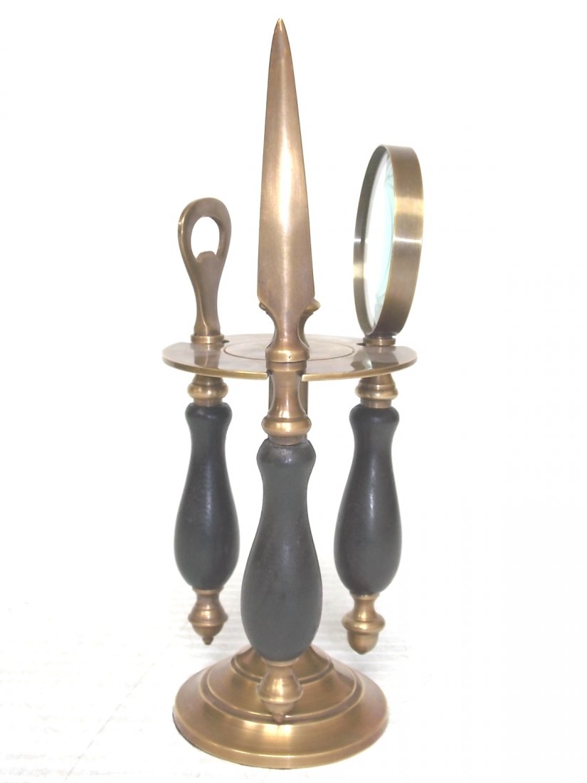 DECORATIVE 3PC SOLID BRASS DESK SET - 3