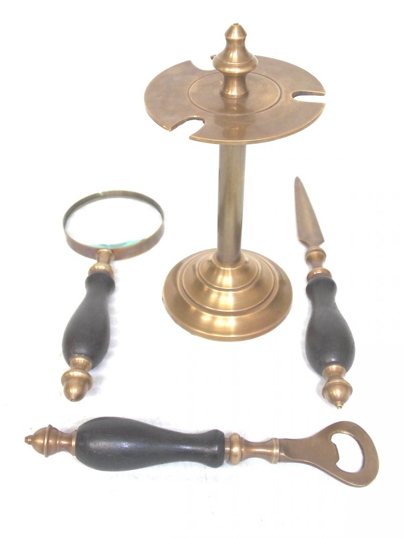 DECORATIVE 3PC SOLID BRASS DESK SET - 4