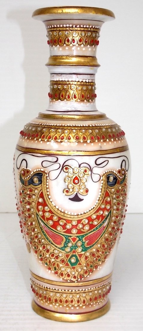 DECORATIVE HAND PAINTED NATURAL MARBLE VASE