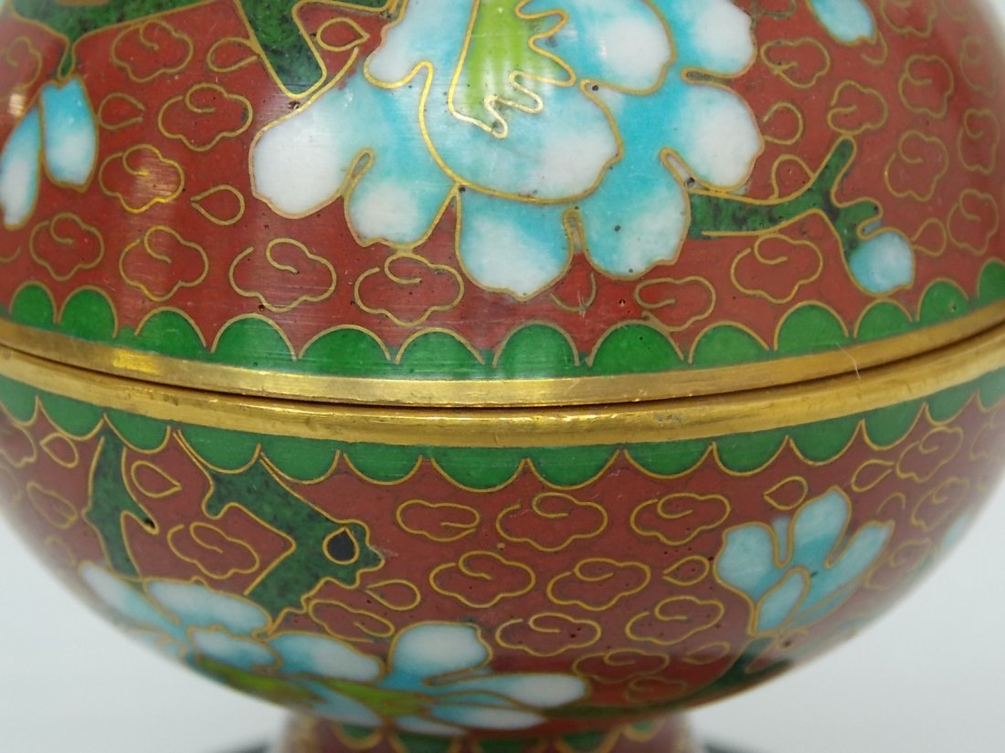 VINTAGE CLOISONNE MINI RICE WARMER W/ STAND - 2