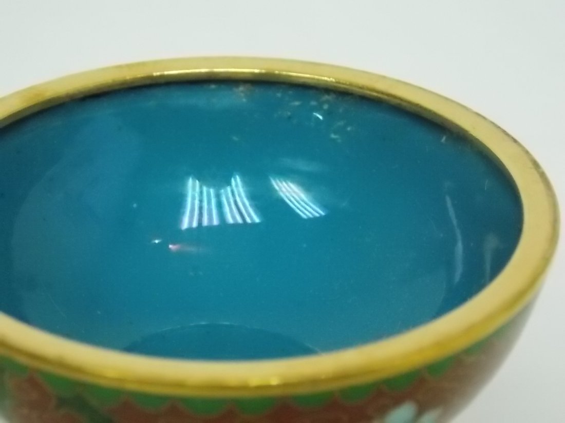 VINTAGE CLOISONNE MINI RICE WARMER W/ STAND - 3