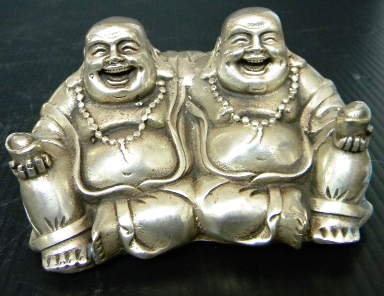 CHINESE WHITE BRONZE DOUBLE BUDDHA STATUE