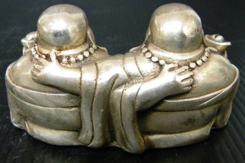 CHINESE WHITE BRONZE DOUBLE BUDDHA STATUE - 2