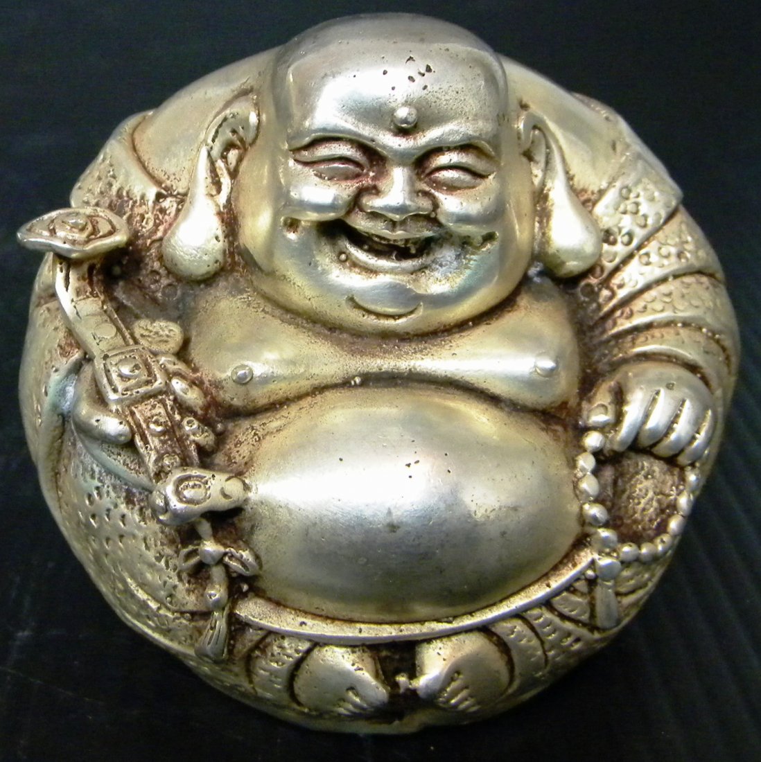 CHINESE WHITE BRONZE BUDDHA STATUE
