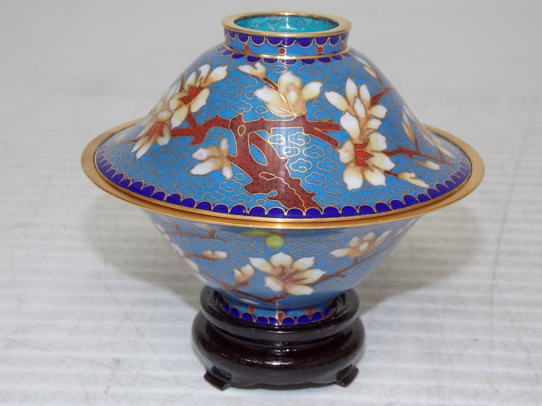 Chinese Asian Cloisonne Mini Rice Warmer W/ Gold