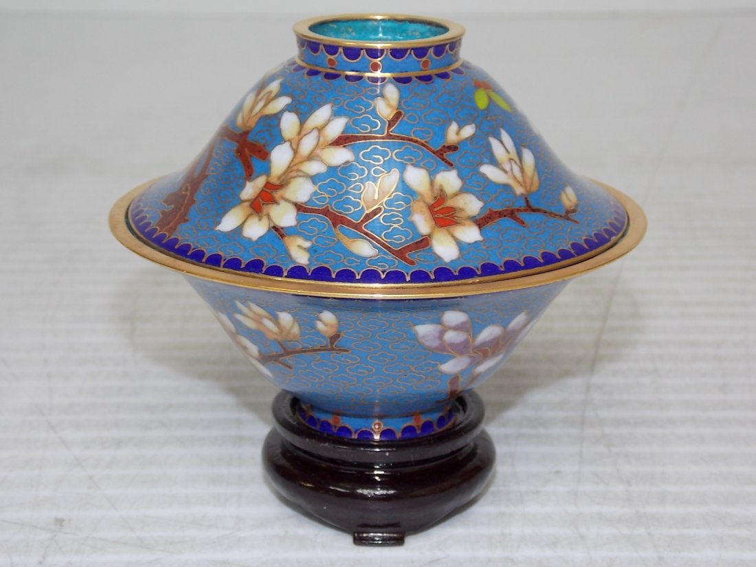 Chinese Asian Cloisonne Mini Rice Warmer W/ Gold - 2