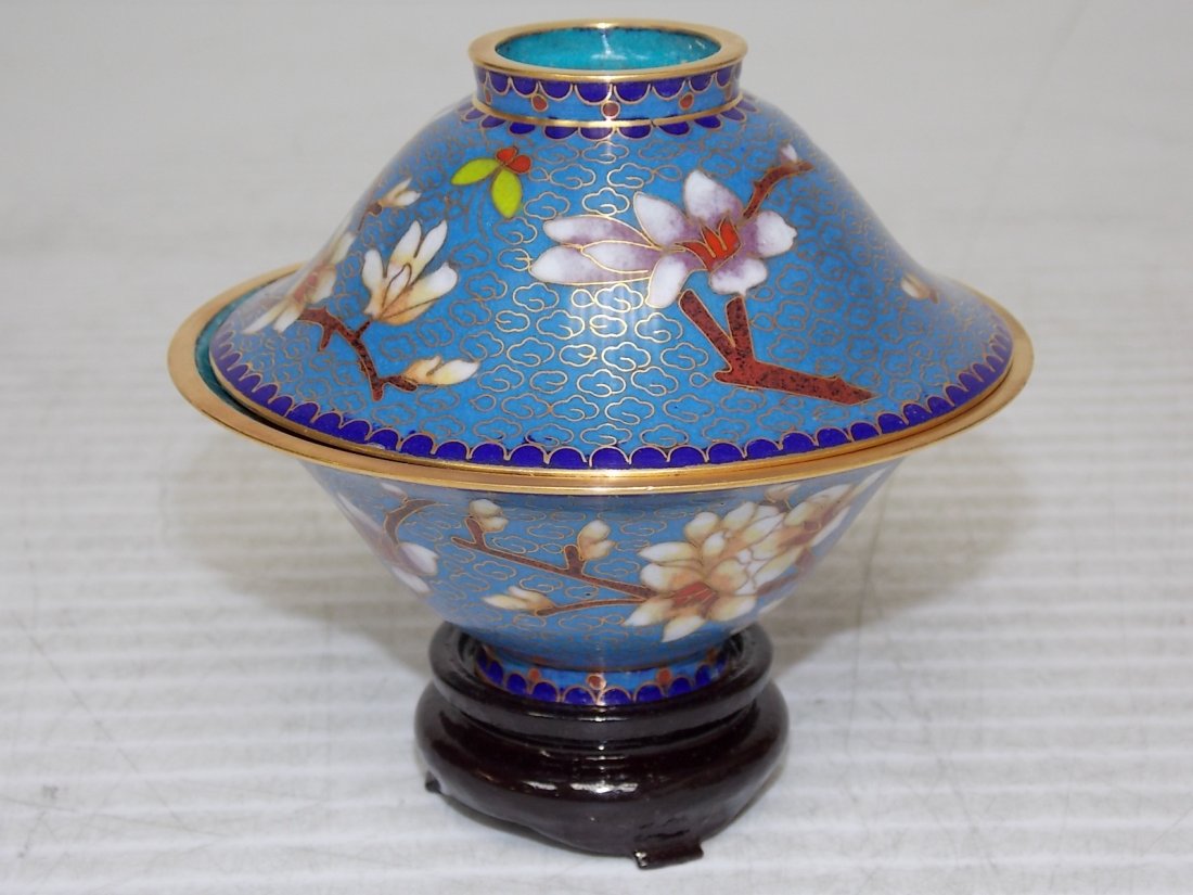 Chinese Asian Cloisonne Mini Rice Warmer W/ Gold - 3