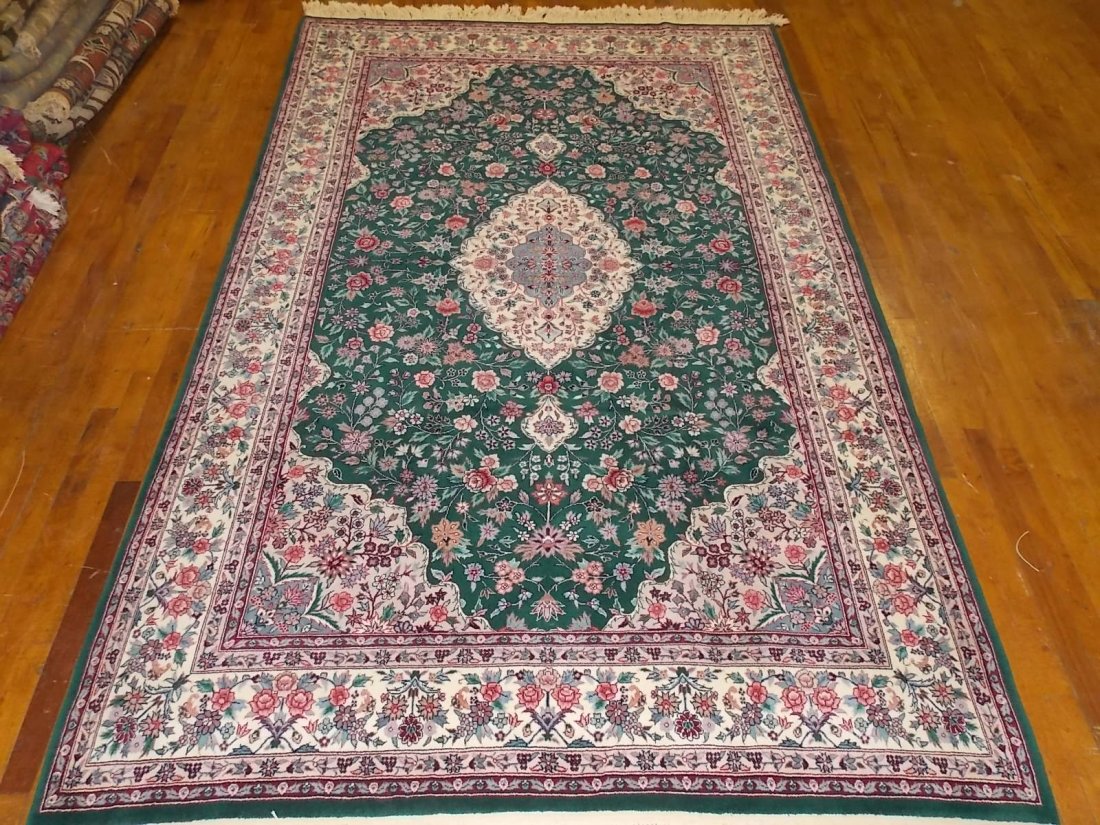 Decorative Pak Persian Rug 6 X 9 Green/ Ivory