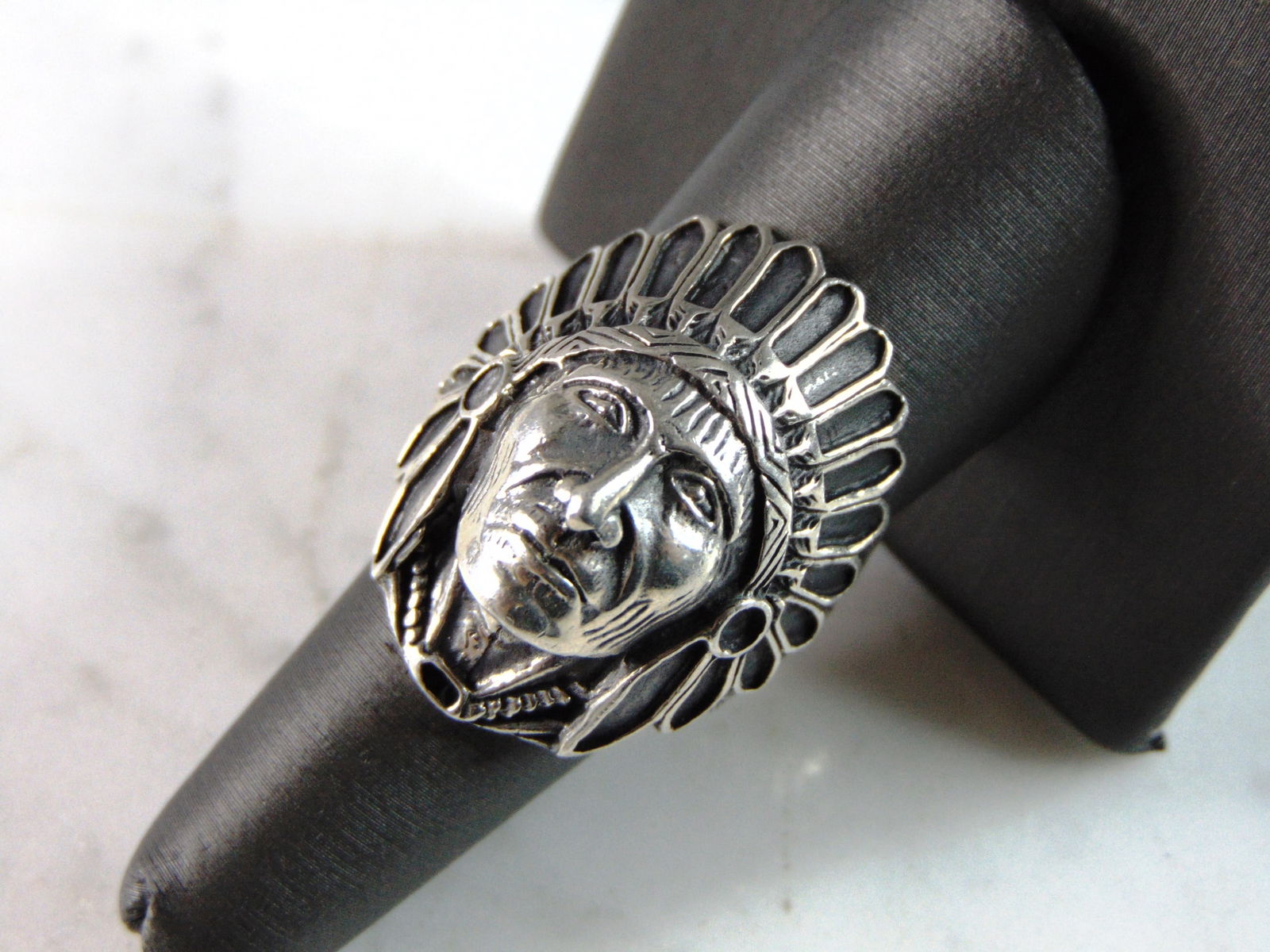 Mens Vintage Estate Sterling Silver Chief Head Ring (1 of 6)