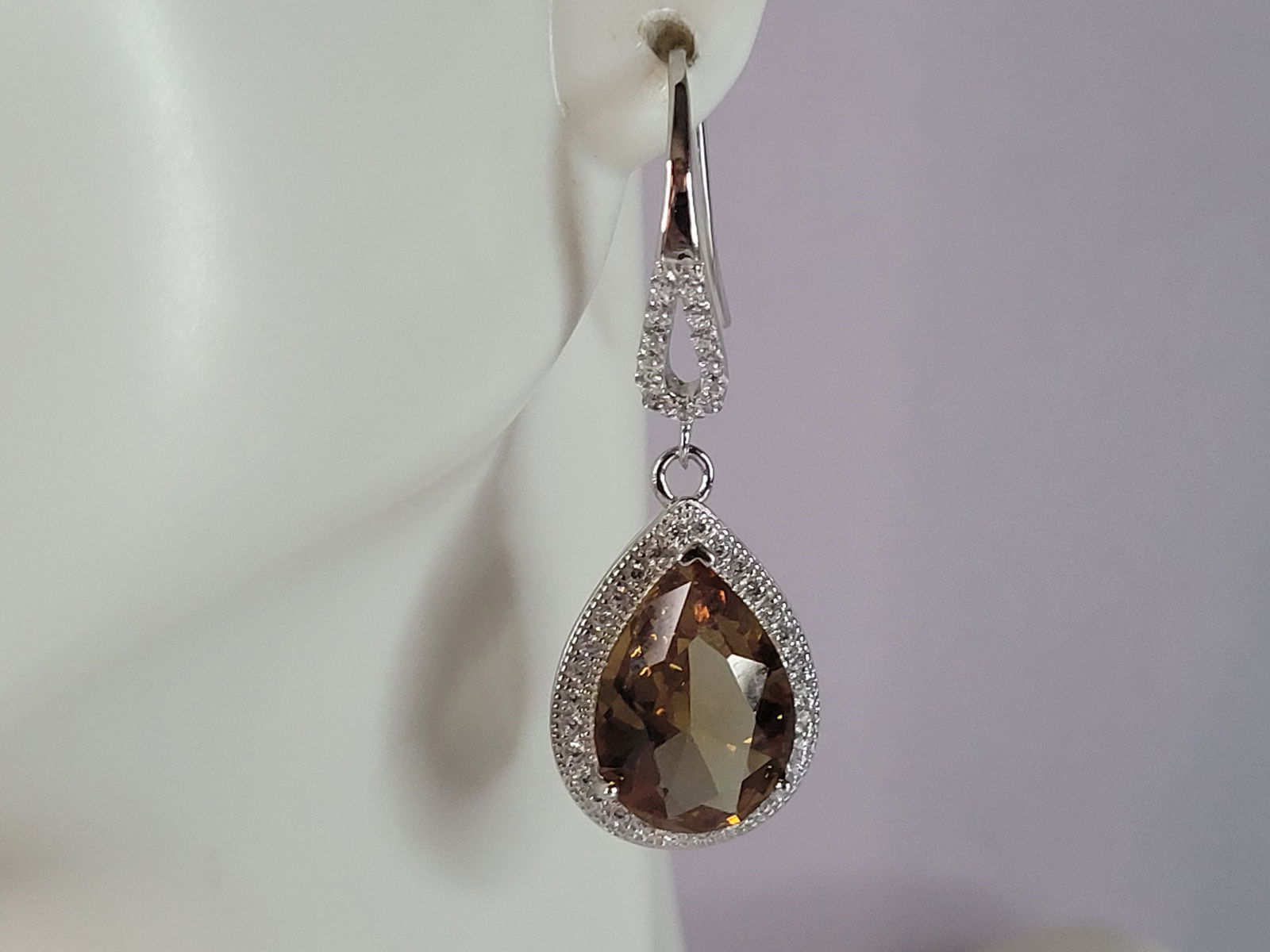 Womens Estate Sterling Silver Citrine Dangle Earrings (1 of 4)