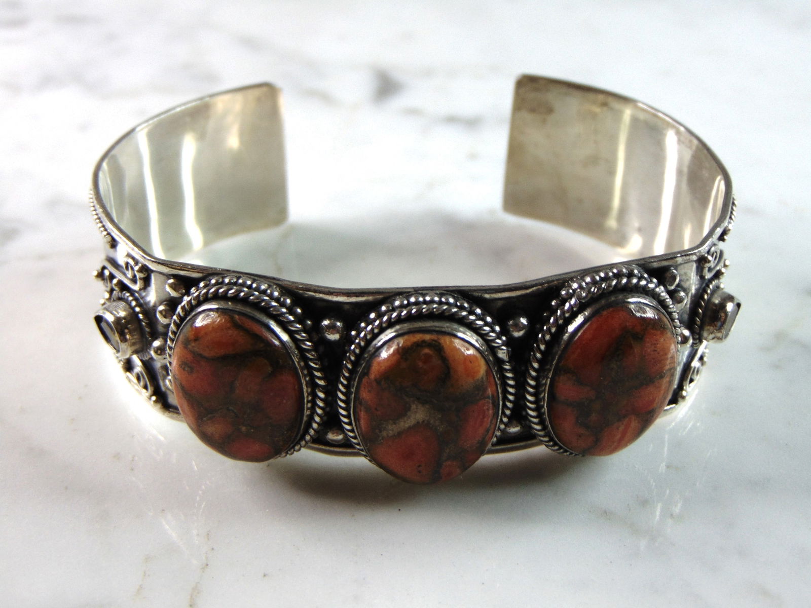 Womens Vintage Estate Sterling Silver Modernist Cuff Bracelet (1 of 4)