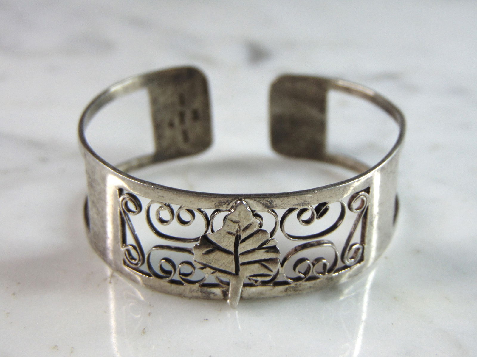 Womens Vintage Estate Sterling Silver Modernist Cuff Bracelet (1 of 4)