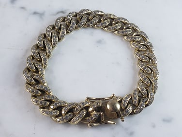 Mens Vintage Estate 14K Yellow Gold CZ Bracelet
