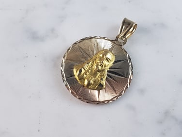 Vintage Estate 14K Mixed Gold Religious Pendant