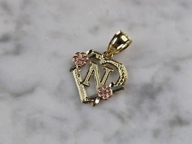 Womens 10K Yellow & Rose Gold Initial Letter " N "  Heart Pendant