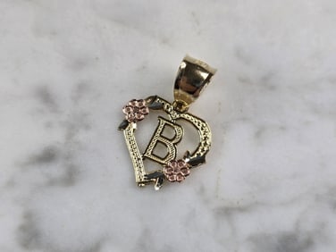 Womens 10K Yellow & Rose Gold Initial Letter " B "  Heart Pendant