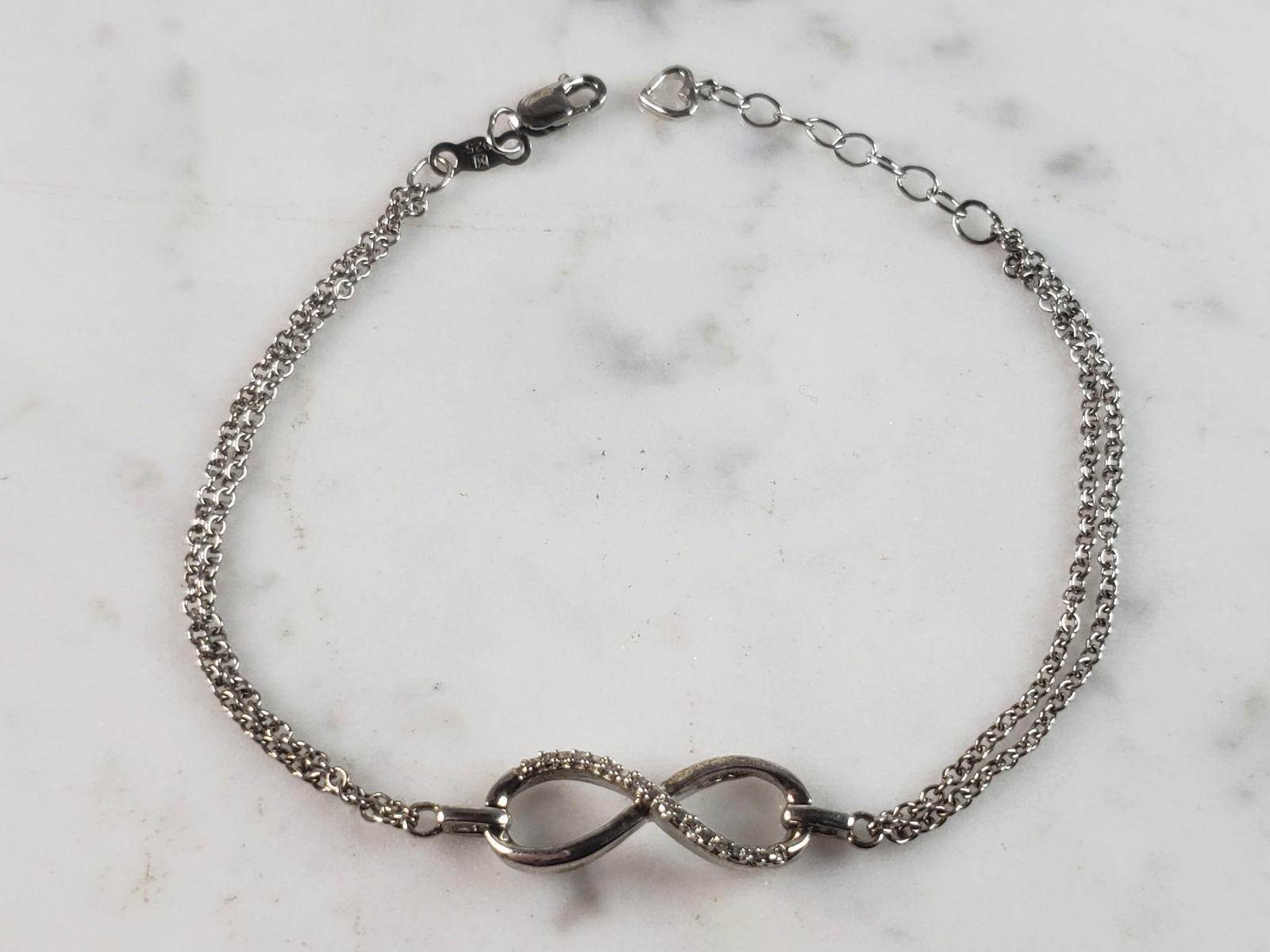 Womens Vintage Estate Sterling Silver Diamond Infinity Bracelet (1 of 4)