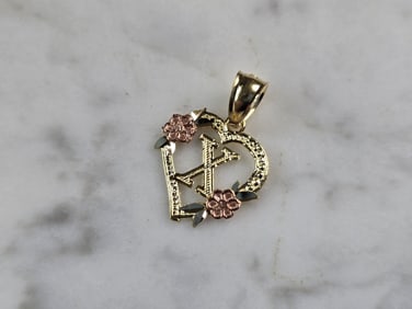Womens 10K Yellow & Rose Gold Initial Letter " X "  Heart Pendant