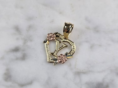 Womens 10K Yellow & Rose Gold Initial Letter " Y "  Heart Pendant