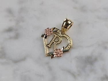 Womens 10K Yellow & Rose Gold Initial Letter " R "  Heart Pendant