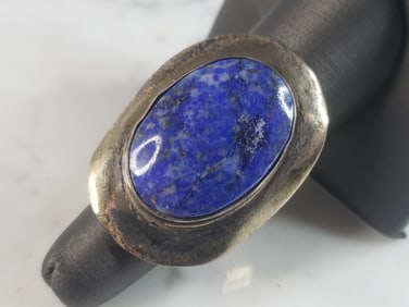 Womens Vintage Estate Sterling Silver Lapis Lazuli Bass Southwestern Ring